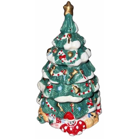 Holly Tree Christmas Tree Ceramic Stacking Salt and Pepper Shaker Set - Picture 5 of 8